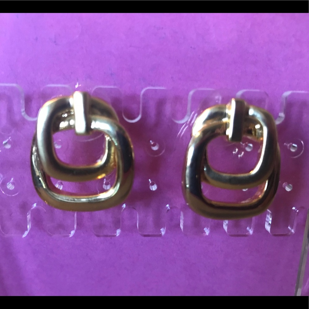 Gold Tone Rounded Square Earrings